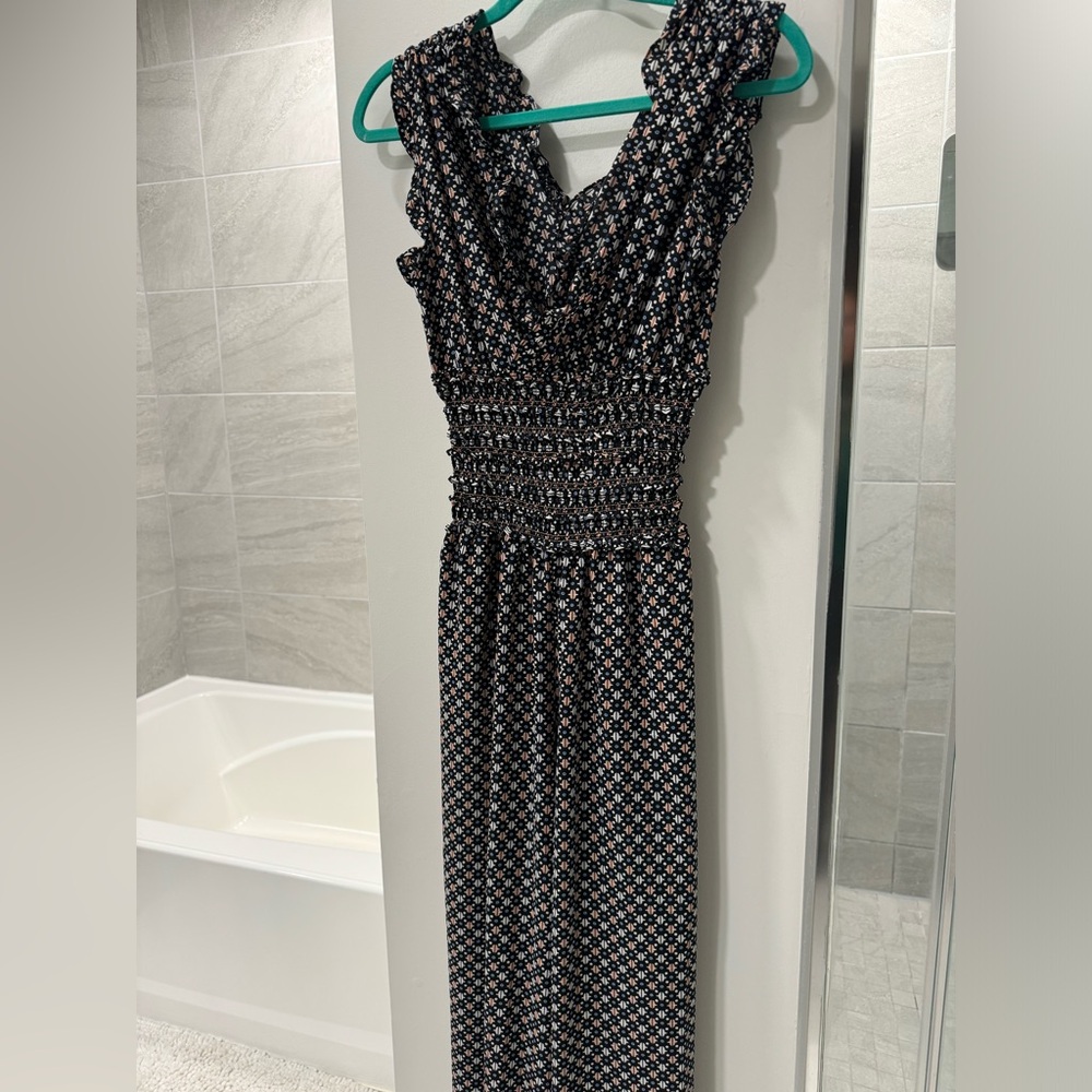 Max Studio Wide Leg Crepe Mixed Print Jumpsuit